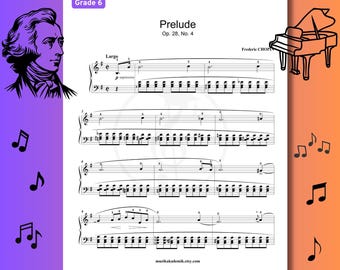 Preludio Op. 28 n.º 4 de Chopin (Grado 6 - Digitado) Partitura para piano de estilo romántico