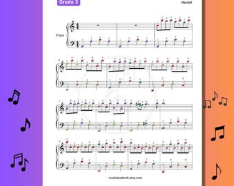 Música barroca para piano Passacaglia: Grado 3, digitación y nombre de las letras