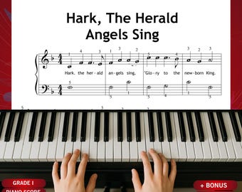 Partitura de "Hark the Herald Angels Sing" - Versão Simples de Natal para Piano com Letra