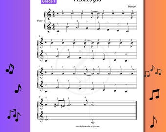 Partitura para piano de nivel principiante de Passacaglia: Barroco simplificado con notas de color