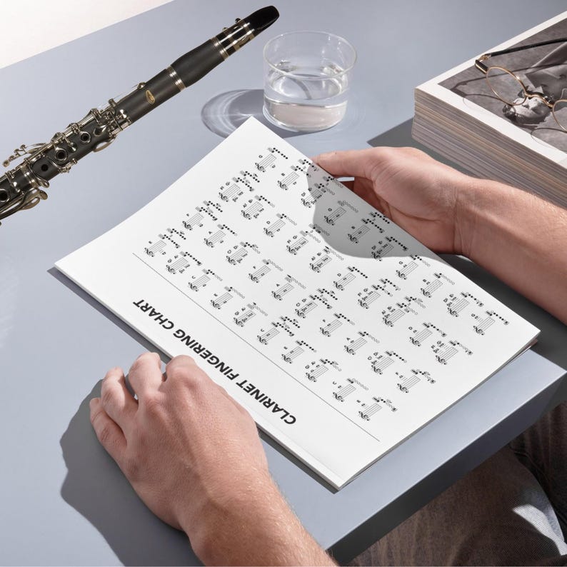 Clarinet Fingering Chart digital download, professional-quality PDF and PNG versions included, easy-to-read design suitable for students and teachers, covering the complete clarinet note range, ideal for classroom walls, personal practice, or studio posters.