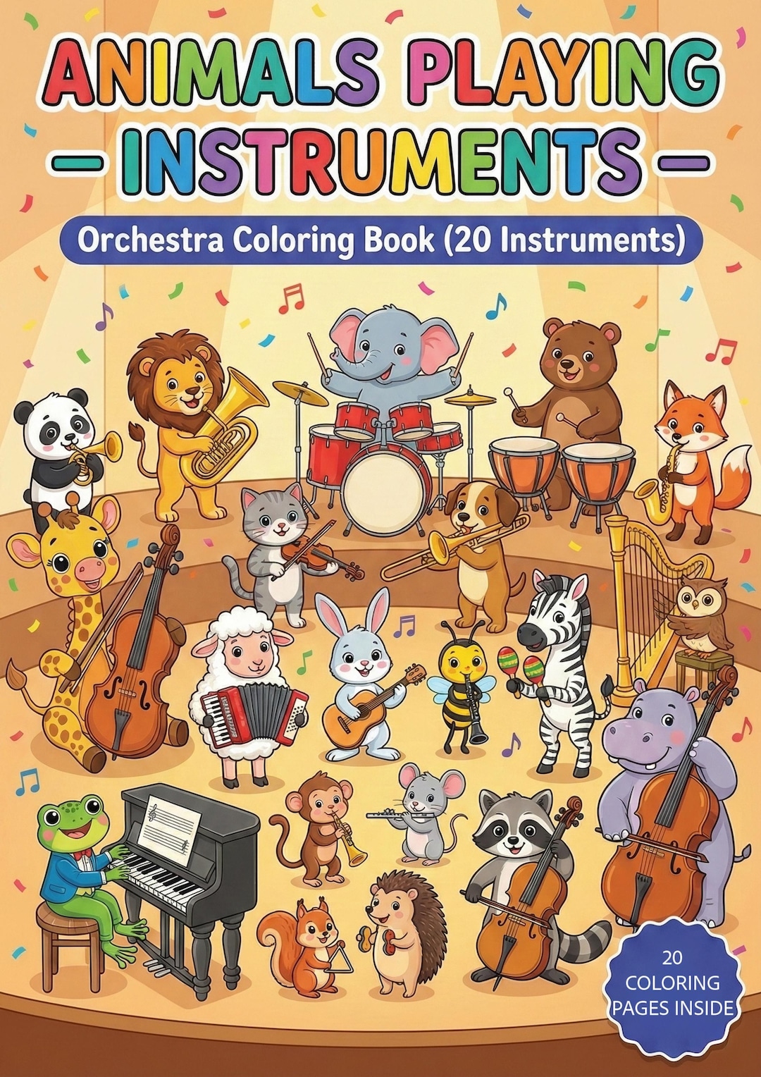 Animals Playing Instruments: Kids Orchestra Coloring Pages (digital PDF ...