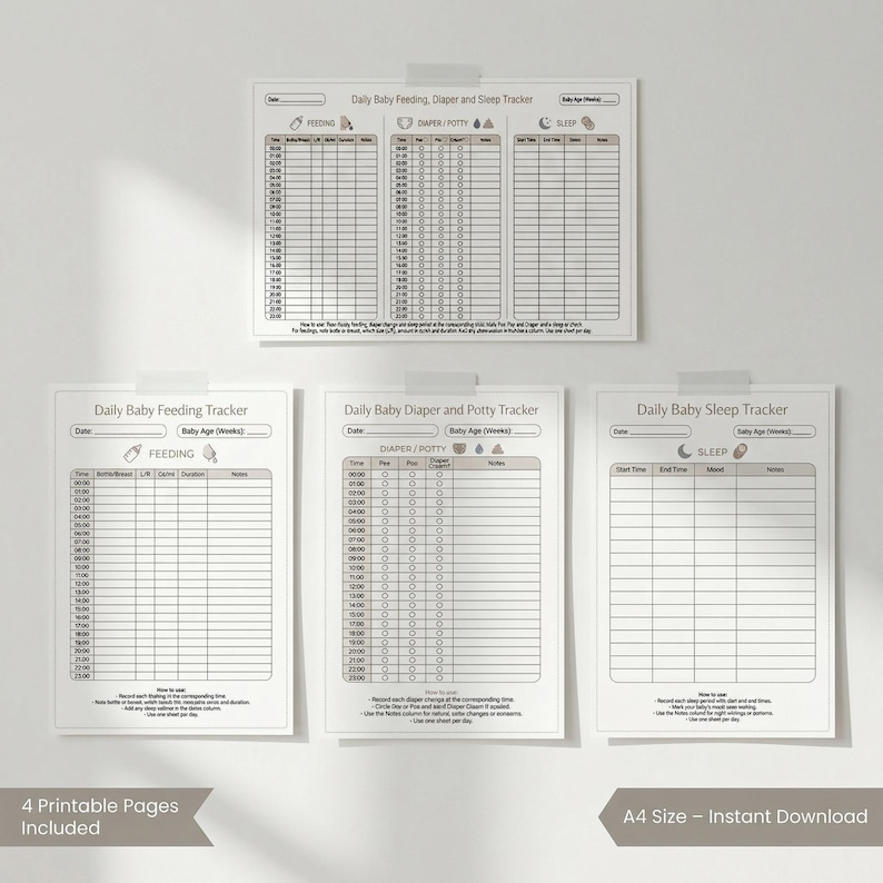 Newborn Baby Tracker Feeding Diaper Sleep Logs (printable PDF) - Etsy
