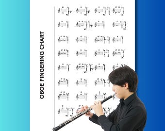 Tabla de digitación para oboe, póster de música para instrumentos de viento madera (PDF y PNG imprimibles)