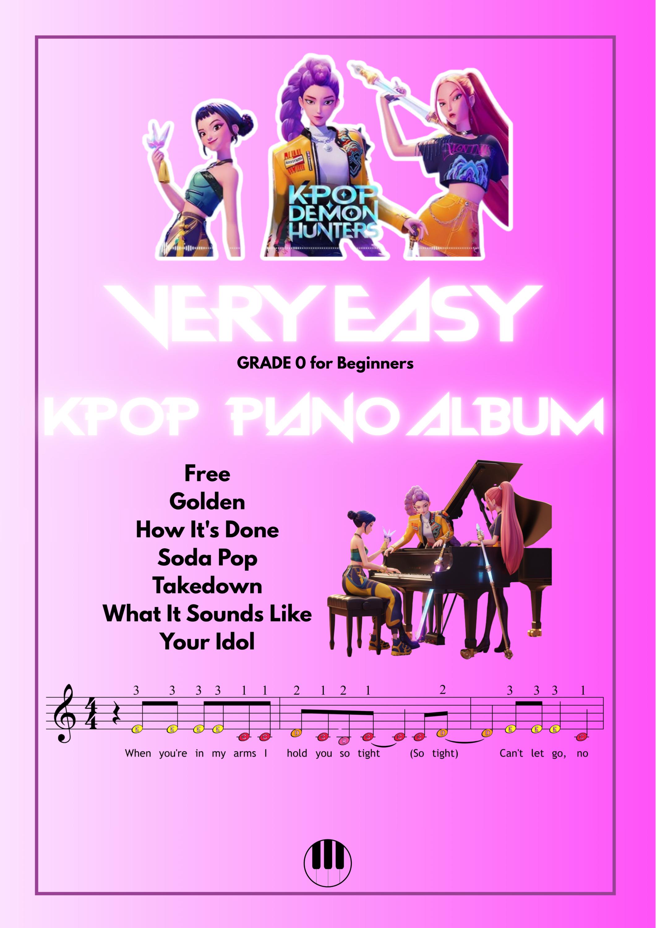 KPOP Piano Songs, Very Easy Beginner Right Hand (Color Notes, Note Names)