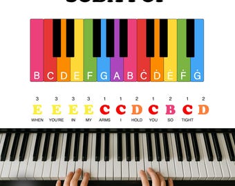 Partitura de piano KPop "Soda Pop" – Estilo Cazadores de Demonios / Notas con letras codificadas por colores / PDF para teclado para principiantes (muy fácil)