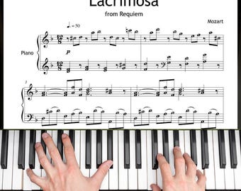 Partitura para piano de Lacrimosa: Grado 6 (PDF) - Nombres de las notas y guía de digitación