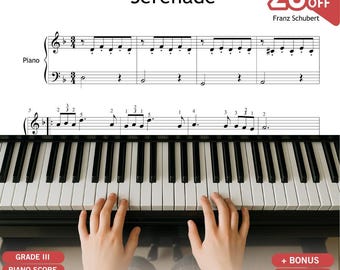 Serenata de Schubert (versión simplificada, con código de colores) Partitura romántica para piano