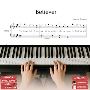 Believer Piano Sheet Music (Grade 2, Color-Coded Notes, Digital Download)