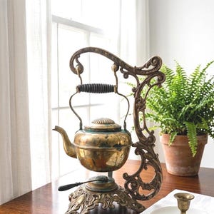 Antique Brass Tilting Teapot Victorian Spirit Kettle Stand Burner Bradley Hubbard 1694