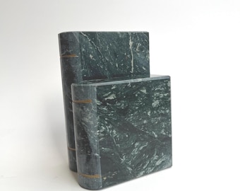 Single Green Marble Bookend Vintage Faux Book Block Sculpture Desk Paperweight