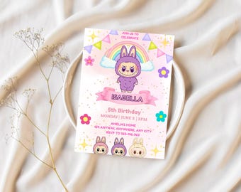 Invitación de cumpleaños de Monstruo Conejo, plantilla editable para fiesta infantil (descarga digital)