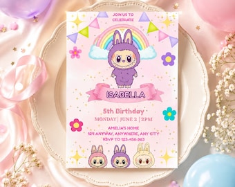 Bunny Monster Birthday Invitation, Editable Kids Party Template (Digital Download)