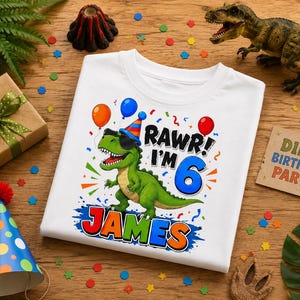 Personalized Six A Saurus Birthday Kids T-shirt, 6th Birthday Boy, Custom Name Birthday Youth Shirt, Dino Saurus Birthday Shirt
