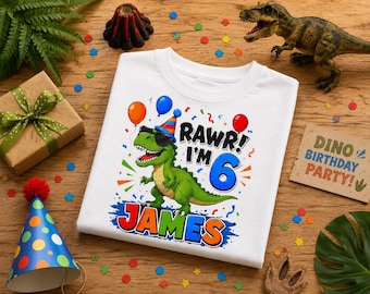Personalized Six A Saurus Birthday Kids T-shirt, 6th Birthday Boy, Custom Name Birthday Youth Shirt, Dino Saurus Birthday Shirt