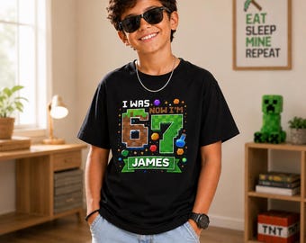 I Was 6 Now I Am 7 Shirt, Custom Birthday Tee, Personalized Name Kids Shirt, Funny 67 Meme Birthday Tee, Pixel Gamer 7th Birthday Shirt