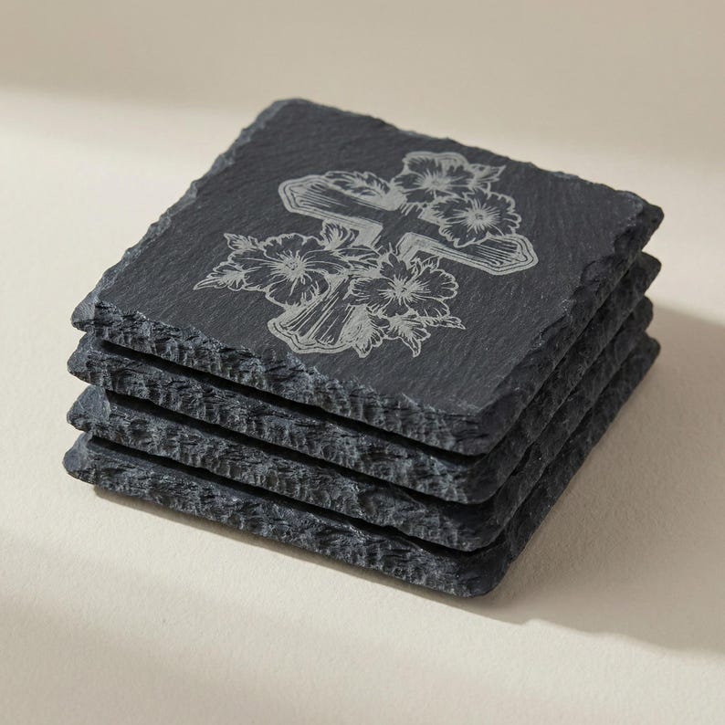 Christian Coasters Set - Bible Verse Engraved Slate Religious Faith ...