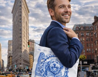 Otterhound Flatiron Building Tote Bag | NYC Dog Illustration, Streetwise New York