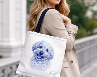 Wheaten Terrier Blue and White Tote Bag Streetwise Dogs New York Gifts for Dog Lovers