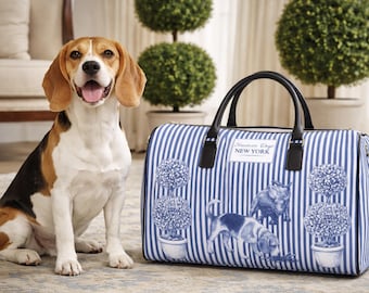 Beagle Charging Bull Toile Duffle Bag | NYC Dog Lover Travel Bag