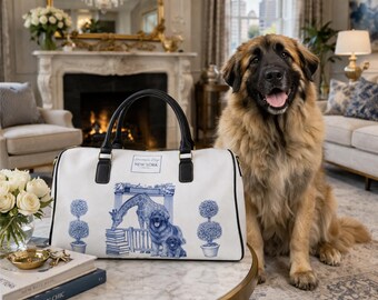 Leonberger Dog Travel Bag, Faux Leather Weekender, Streetwise Dogs New York Illustration
