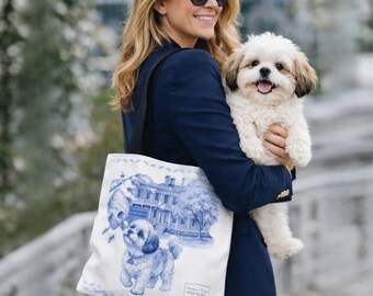 Shih Tzu at the Mayor's Mansion NYC Toile | Streetwise Dogs New York | Dog Lover Gift | New York City Dog Art Tote