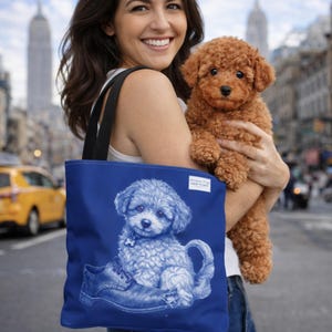 Cavapoo Illustration Tote Bag, Streetwise Dogs New York, Puppy Mischief Design