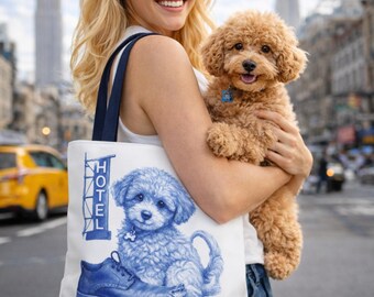 Puppy Shoe Illustration Tote Bag | New York Hotel Sign Art