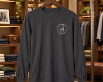 Custom Circle Sussex Spaniel Unisex Garment-dyed Long Sleeve T-Shirt (Image on Front and Back)