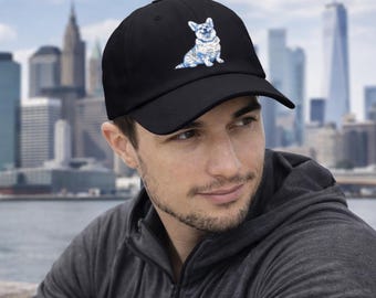 Embroidered Corgi Baseball Cap | Streetwise Dogs New York Illustration Navy Hat