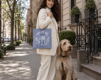 Spinone Italiano Tote Bag, Blue and White Botanical Dog Art, Italian Bird Dog Gift, Spinone Mom Gift, Streetwise Dogs New York