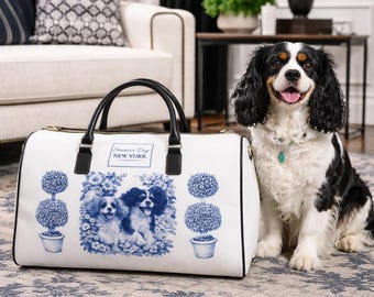 Cavalier King Charles Spaniel Toile Duffle Bag | Botanical Garden Travel Bag