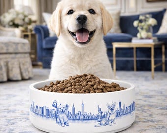 Labrador and Corgi NYC Skyline Dog Bowl, Streetwise Dogs New York