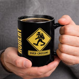 Personalized Diver Crossing Sign Coffee Mug | Scuba Diving Gift