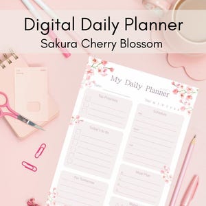 Digital Daily Planner | PLR/ MRR | Soft pink/white Tones Sakura Cherry Blossom