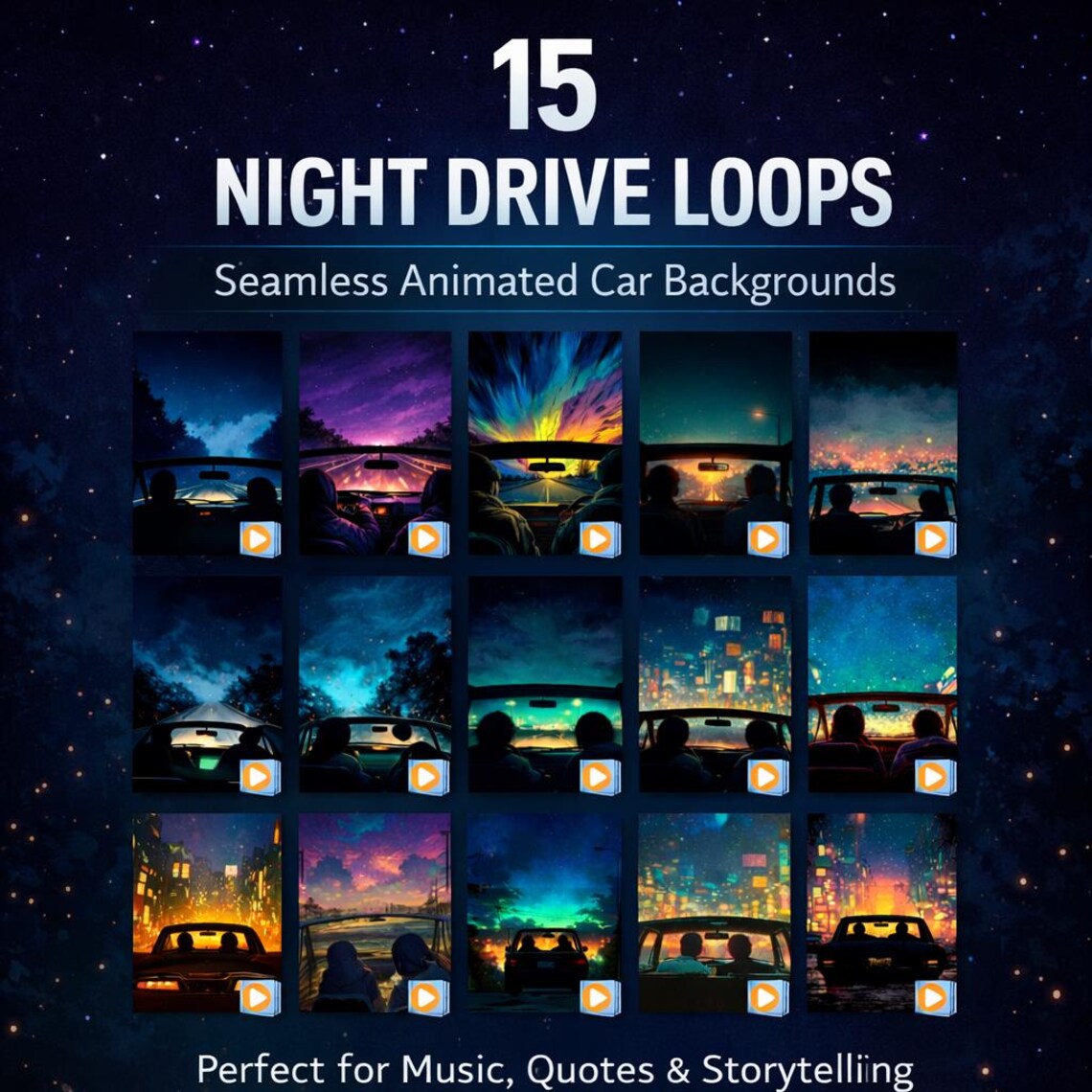 Night Drive Loop Backgrounds, 15 Car Video Reels, Animated Driving ...