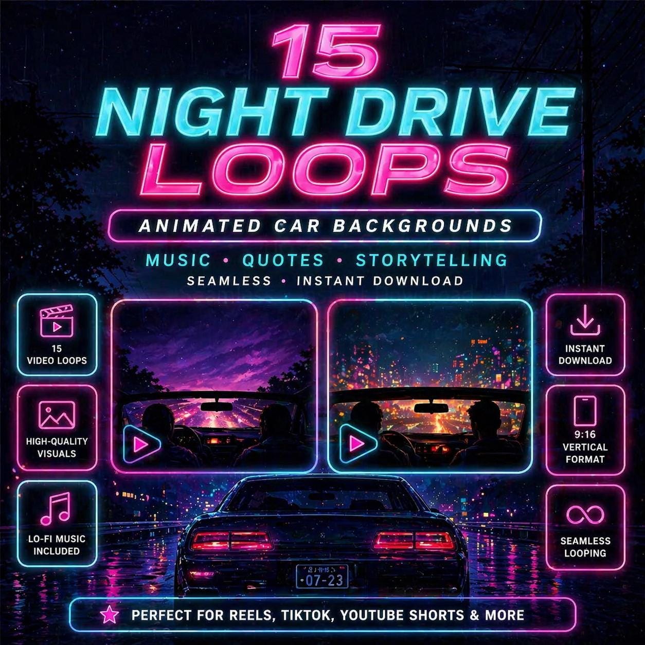 Night Drive Loop Backgrounds, 15 Car Video Reels, Animated Driving ...