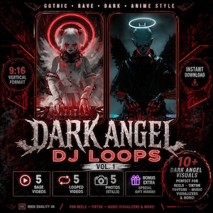 Dark Angel DJ Loops Vol. 1 | Gothic Rave Anime DJ Video Backgrounds | 5 Base Videos + 5 Loop Videos + 5 Images for Reels & Music Visualizers