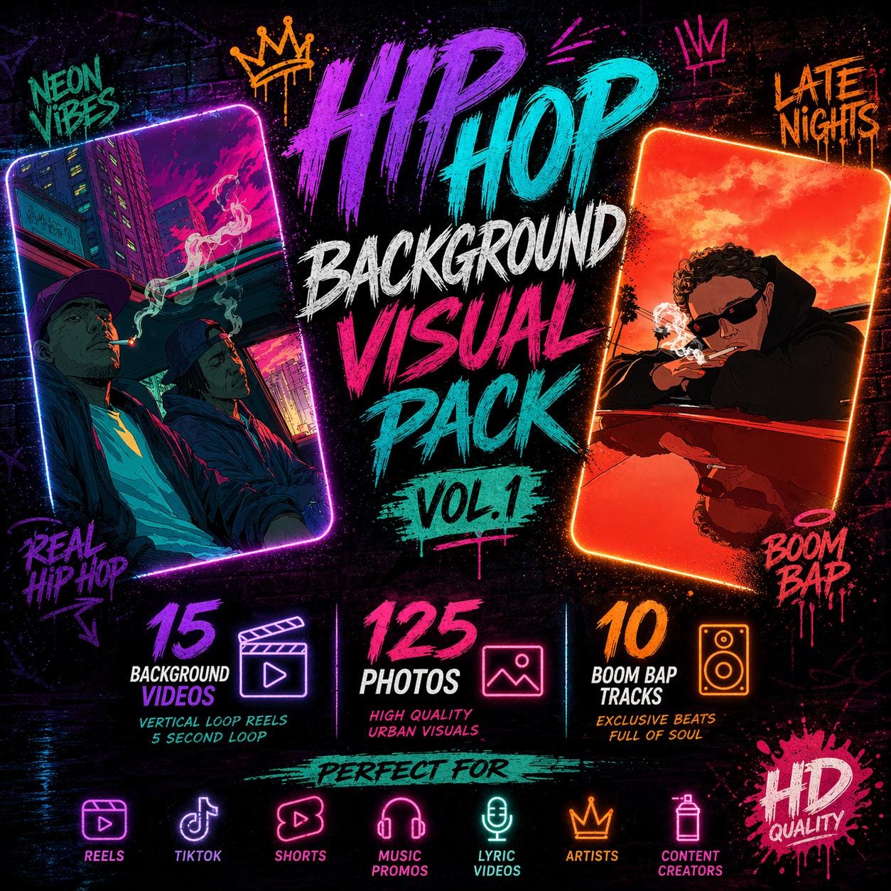 Hip Hop Background Visual Pack Vol. 1 | 15 Vertical Videos for Loop ...