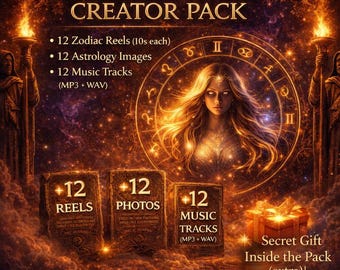 Zodiac Content Creator Pack | 12 Astrology Reels + 12 Zodiac Images + 12 Music Tracks | Horoscope Content Kit | Astrology Social Media Pack