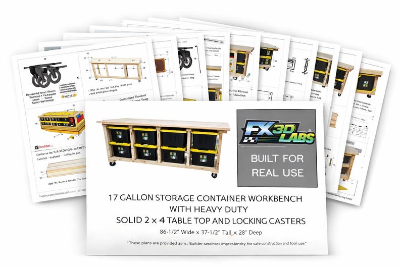 Workbench Storage Containers Heavy Duty Workbench Plans, Integrated Storage for 27 Gallon Bins , All ...