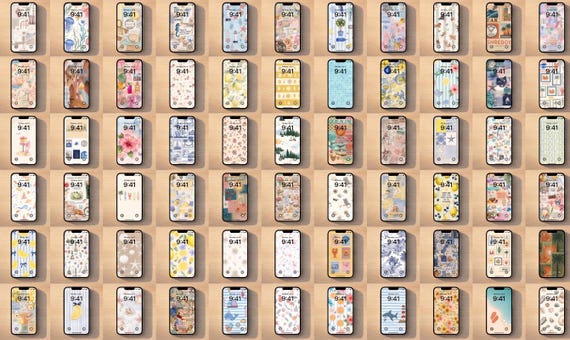 Phone Wallpaper Bundle 100 Pack Digital Download iPhone Aesthetic Floral Ocean Tropical Retro Y2K Botanical Beach Coastal Lock Screen Art