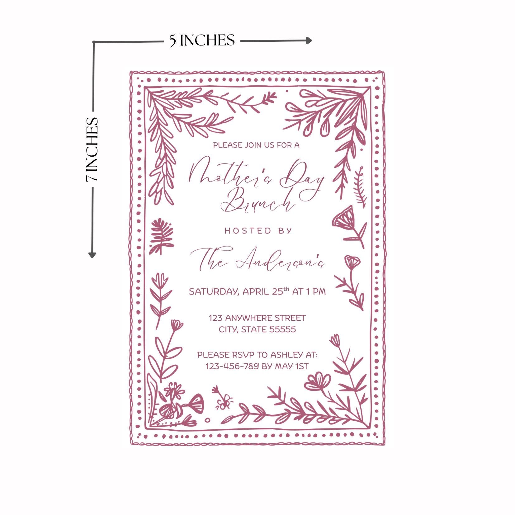 Editable Mother’s Day Brunch Invitation, Cottage Core Invite, Canva ...