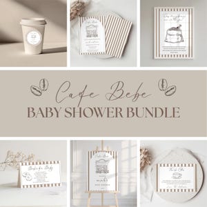 Cafe Bebe babyshowerbundel, doucheset met koffiethema, bewerkbare canva-sjablonen