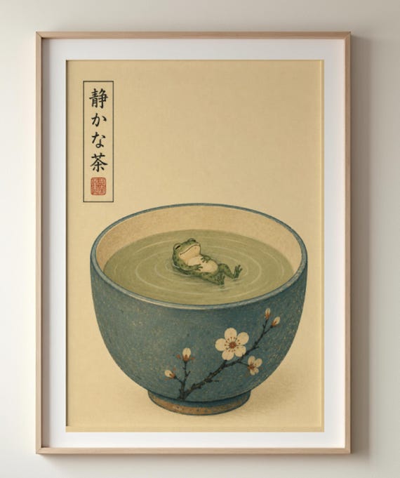 Botanical Frog Wall Art | Matcha Lover Gift | Framed Ukiyo e Print | Scandi Decor