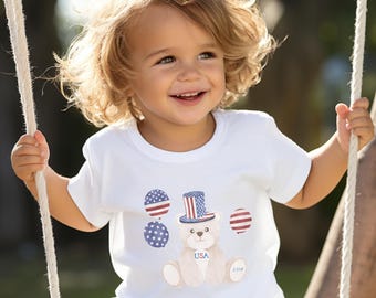 Patriotic Teddy Bear Toddler Short Sleeve Tee