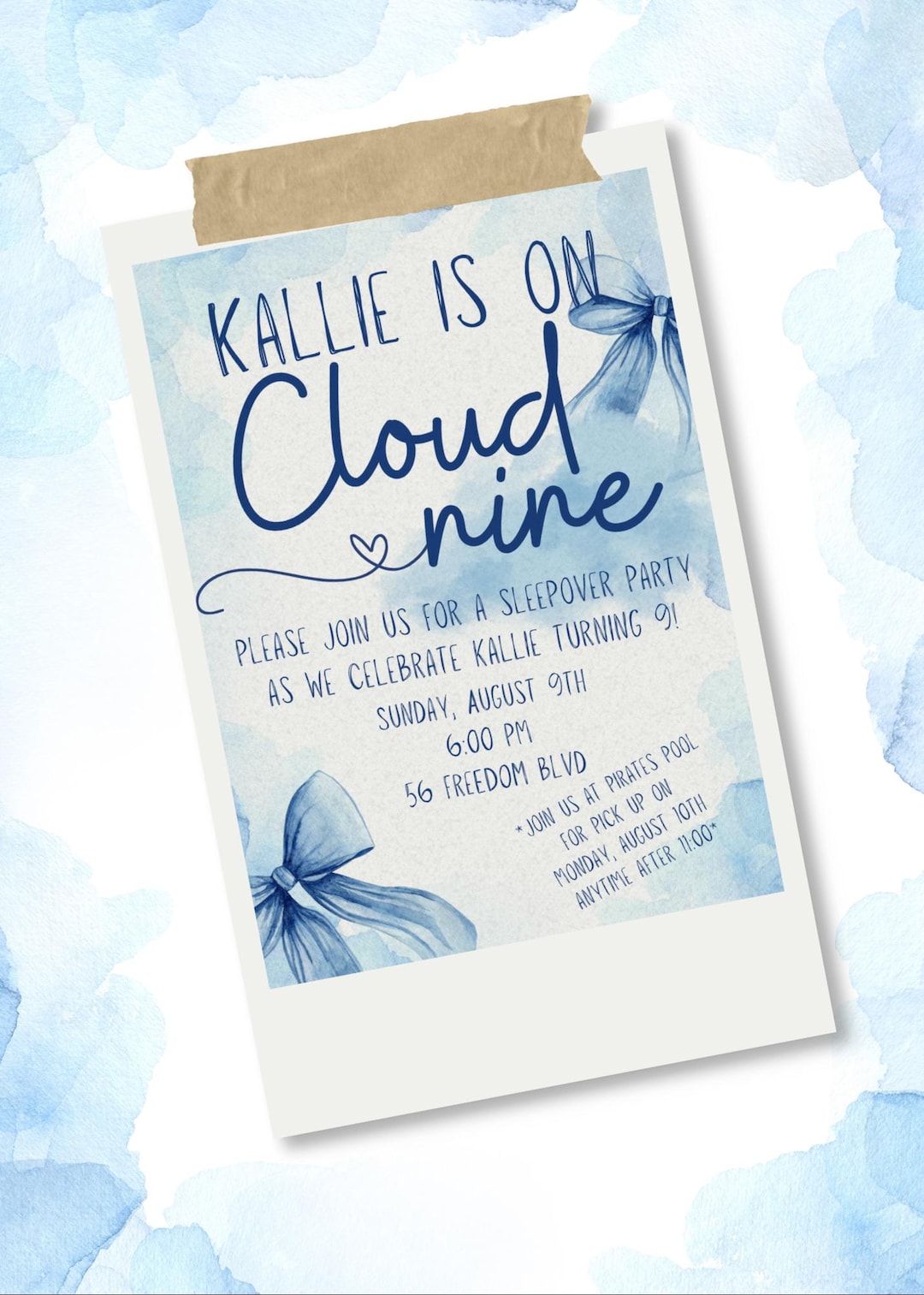 Digital Download- Cloud Nine Birthday Invite - Editable Canva Template ...