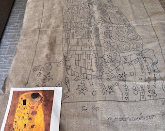 Rug Hooking Canvas - Klimt's "The Kiss" Rendering