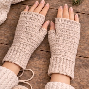 Easy Crochet Fingerless Gloves Pattern, Thumb Hole Mittens, PDF Digital Download, Winter Hand Warmers