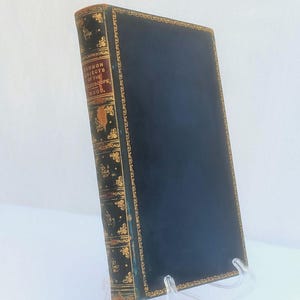 Rare Victorian Full Morocco Antique Book "Objects of the Microscope" Gilt Binding Marbled Endpapers Blue Leather & Gold | Vintage Scientific